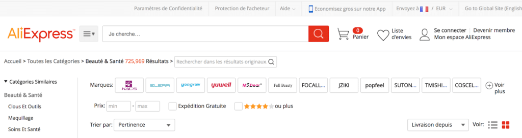 sélectionner produit Aliexpress