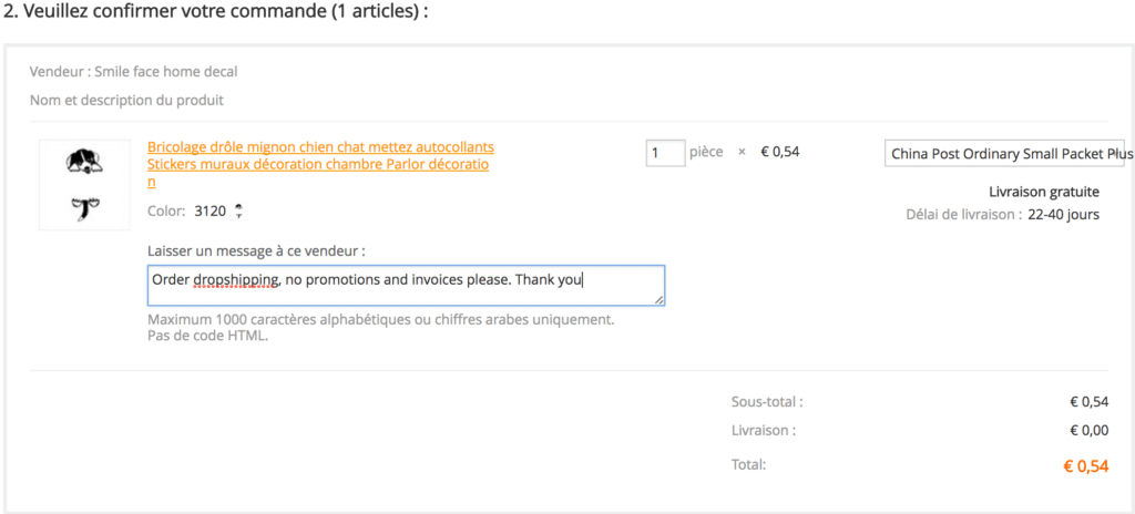 passer commande sur aliexpress en dropshipping