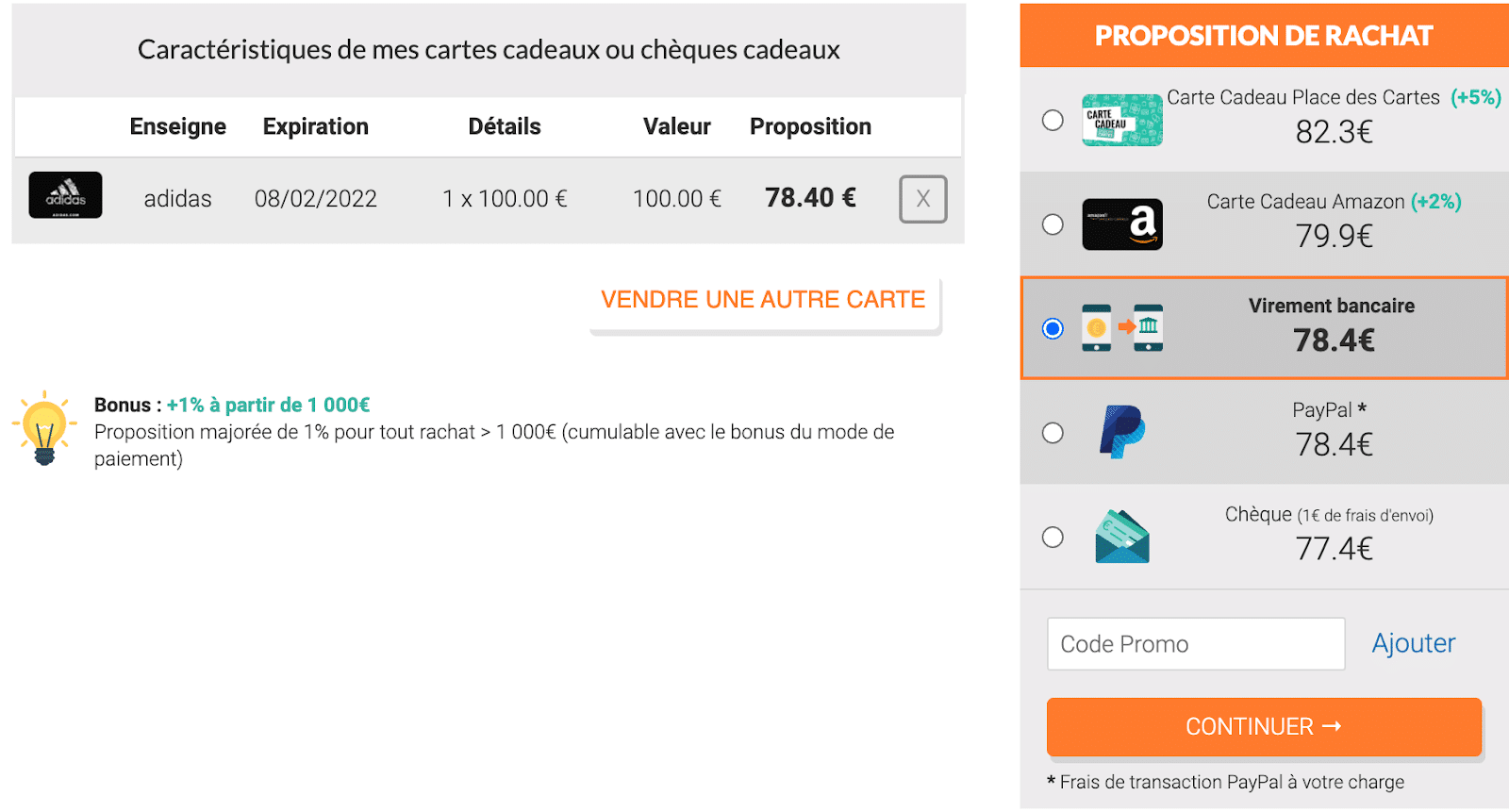 rachat carte cadeau