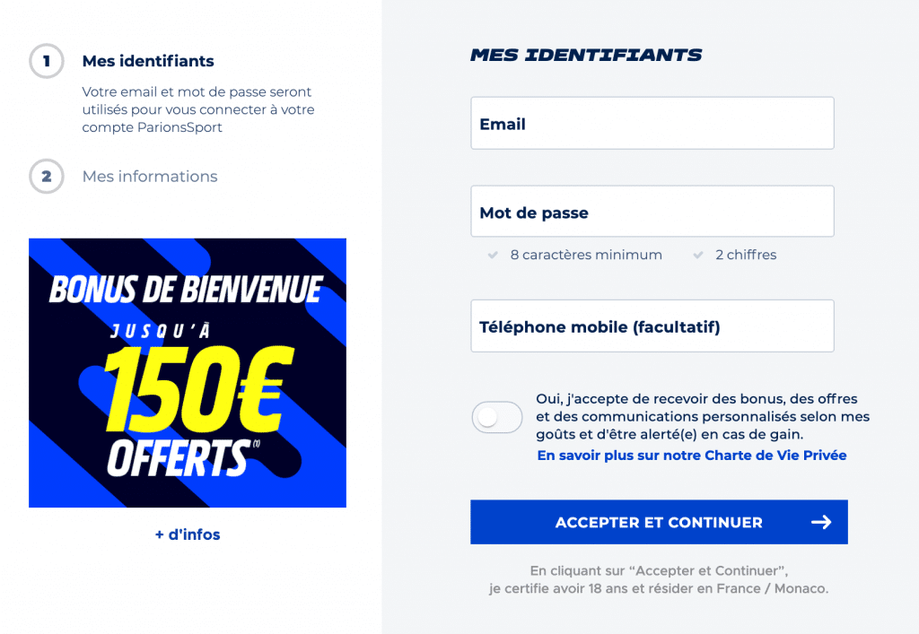 Prime de bienvenue parionsSport