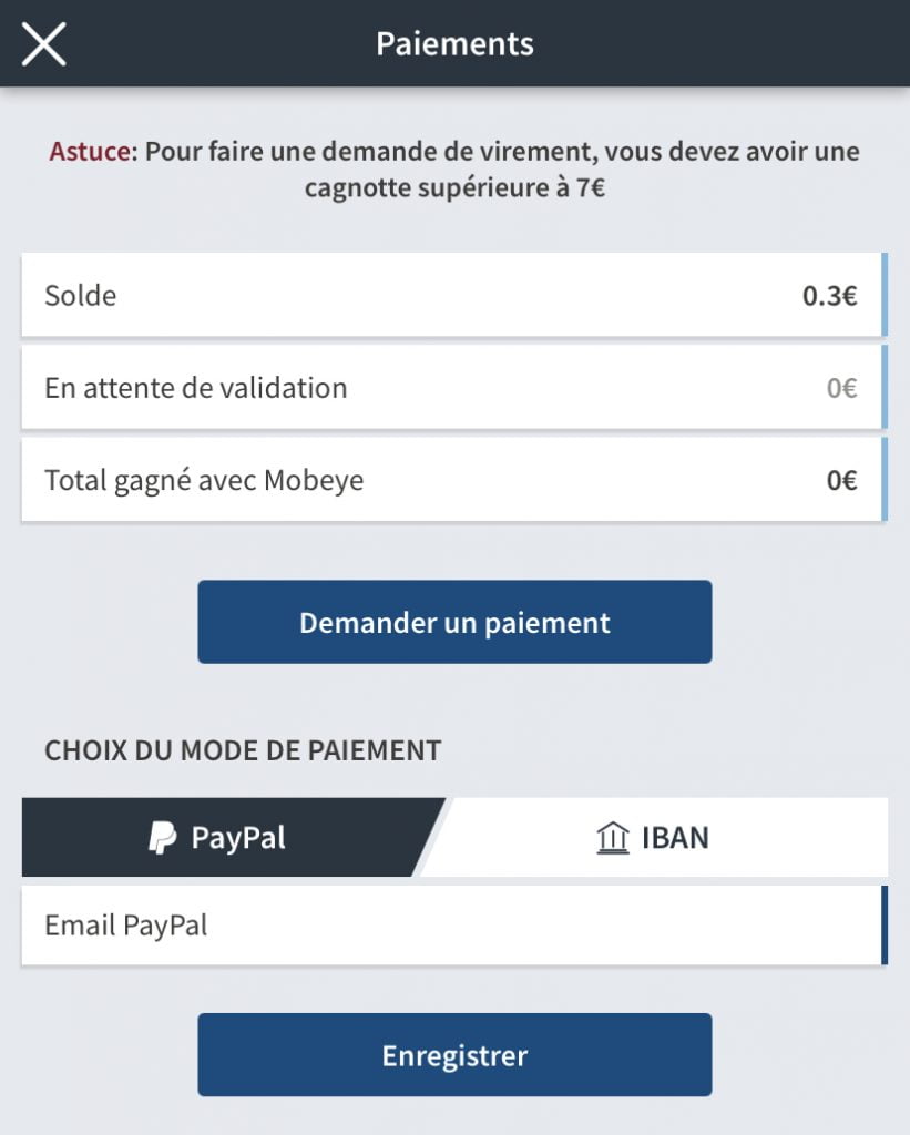 retirer ses gains Mobeye