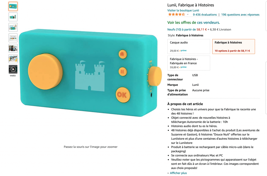 fiche produit amazon