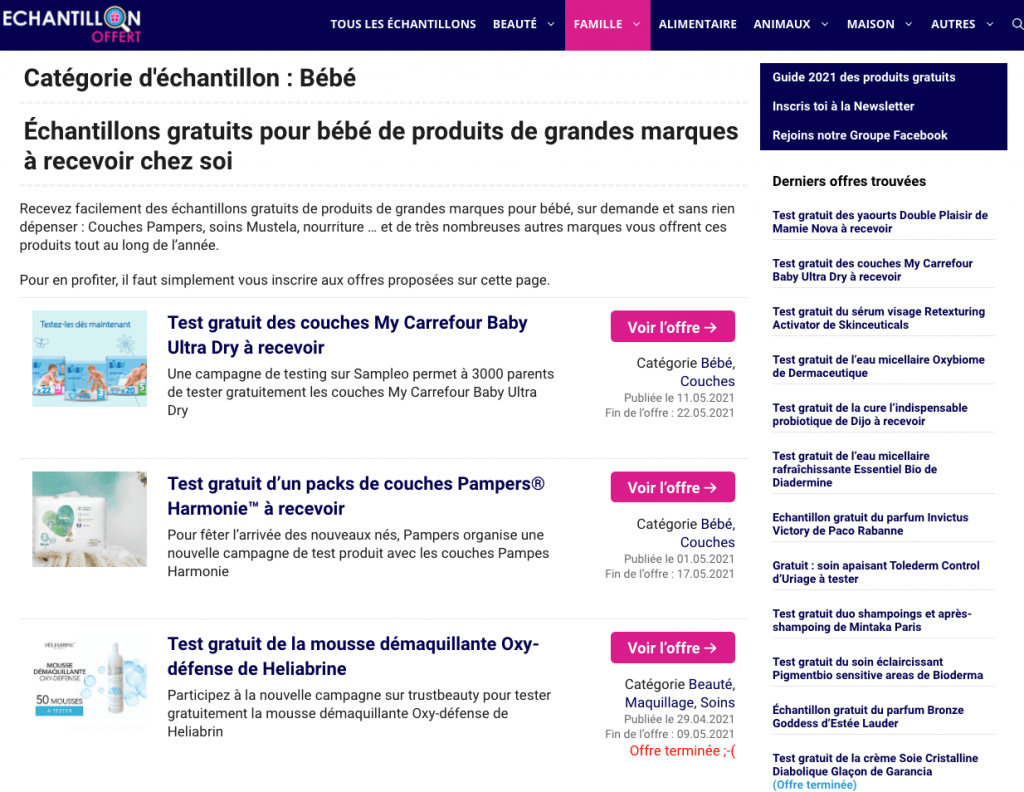 Site spécialisé dans les échantillons gratuits