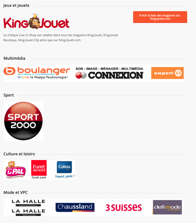 Quelles sont les enseignes disponibles sur Live In Shop ?
