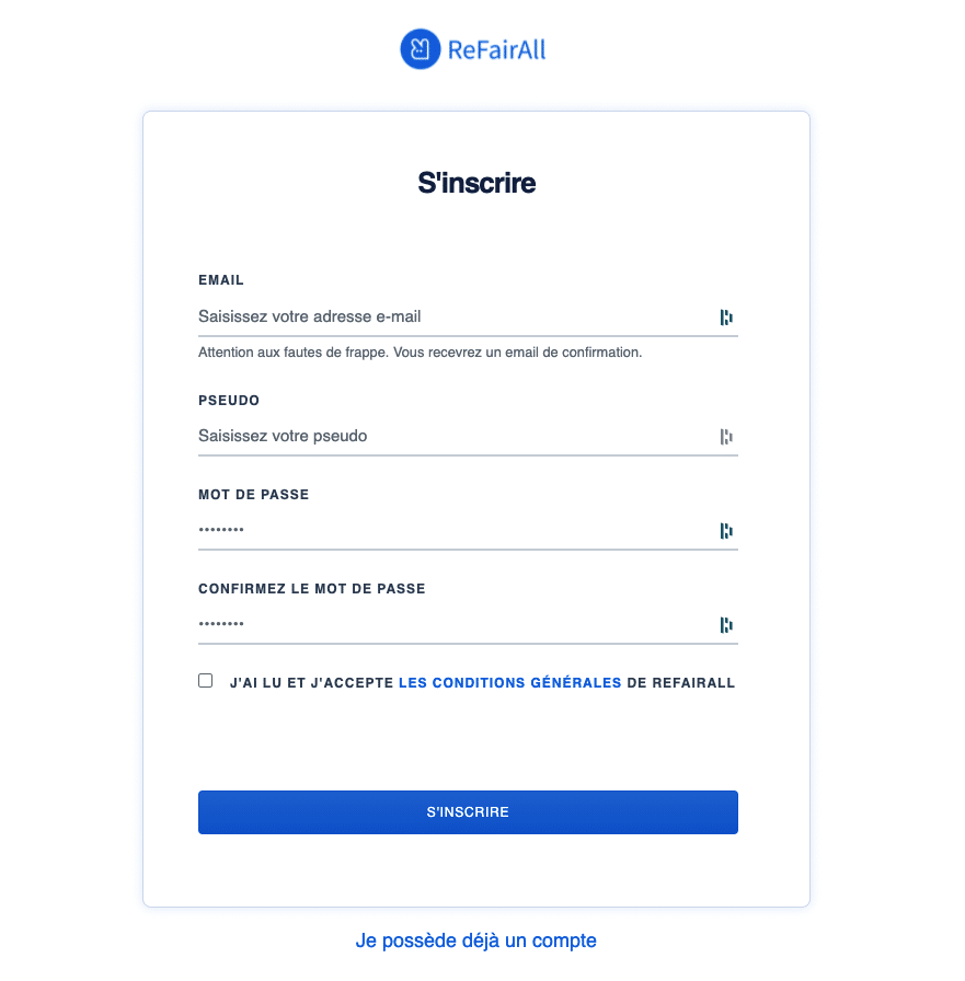 Comment s’inscrire sur le site ReFairAll ?