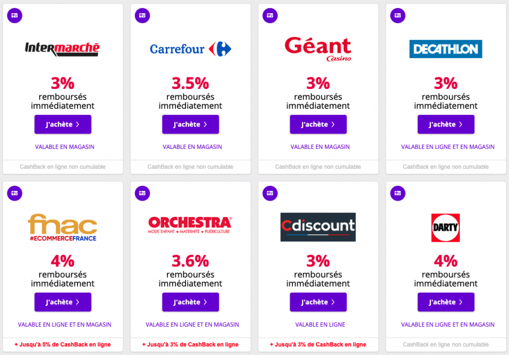 Quelles enseignes proposent des bons d'achat sur EBuyClub ?