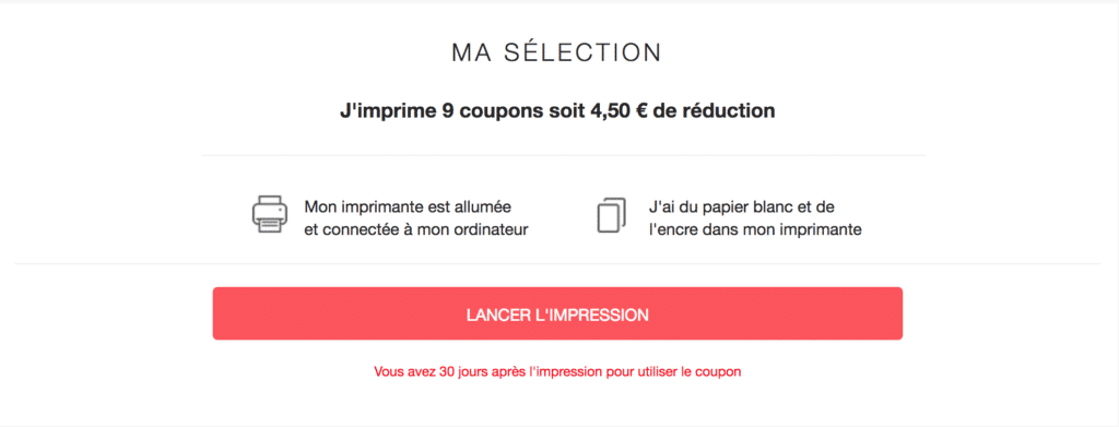2- Vous devez ensuite imprimer vos coupons.