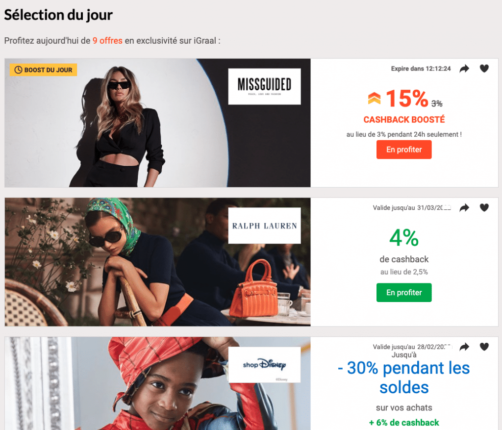 Les offres de cashback boostées