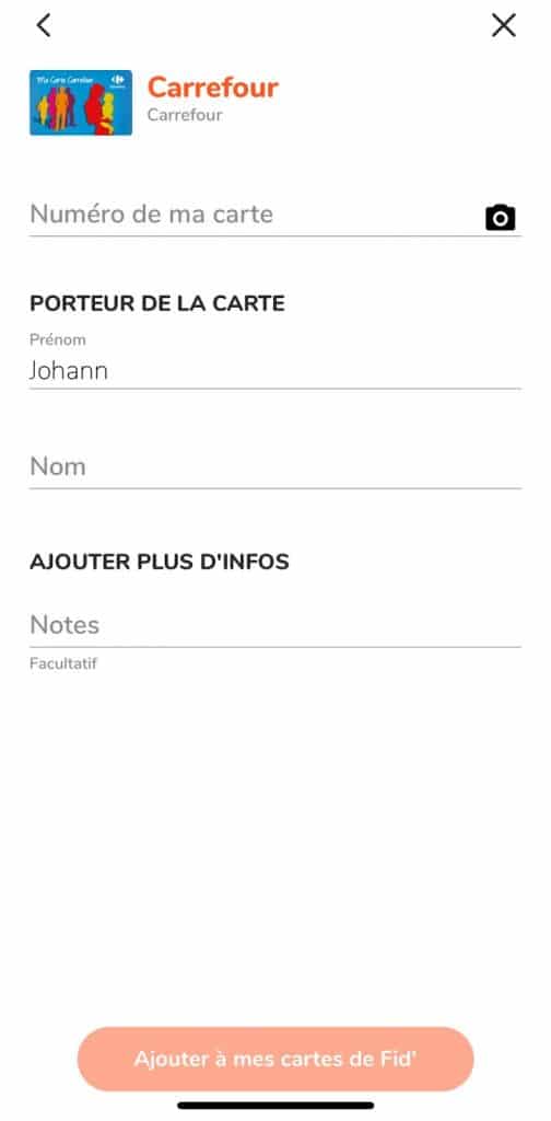 informations de votre carte