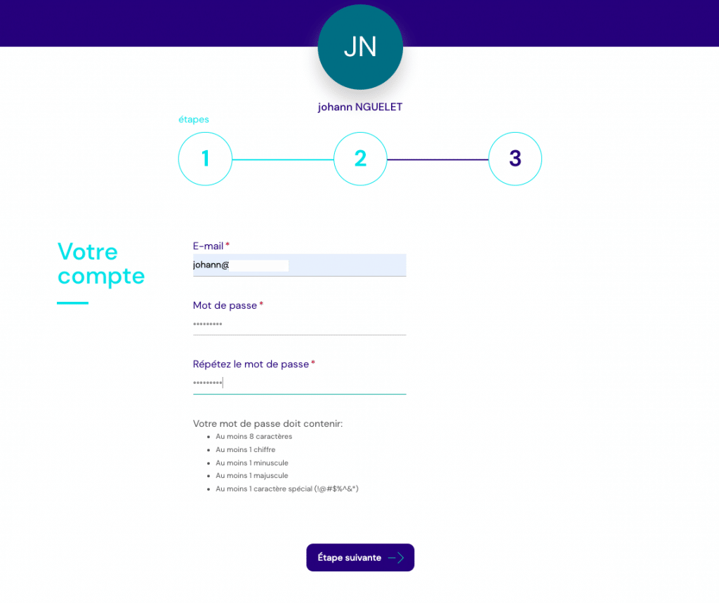 Etape 3 : Création du compte