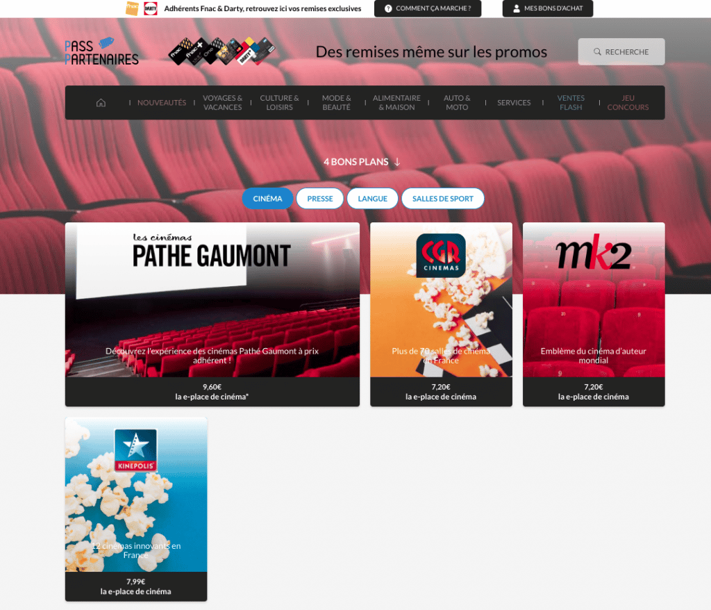 Pass Fnac Darty commande place de cinéma