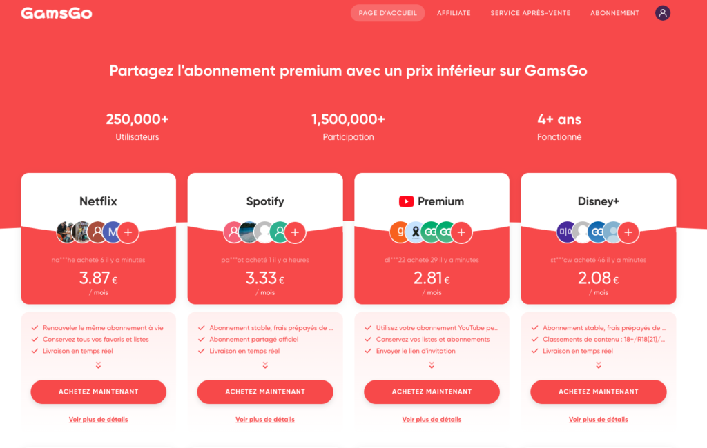 Site d’abonnements partagés